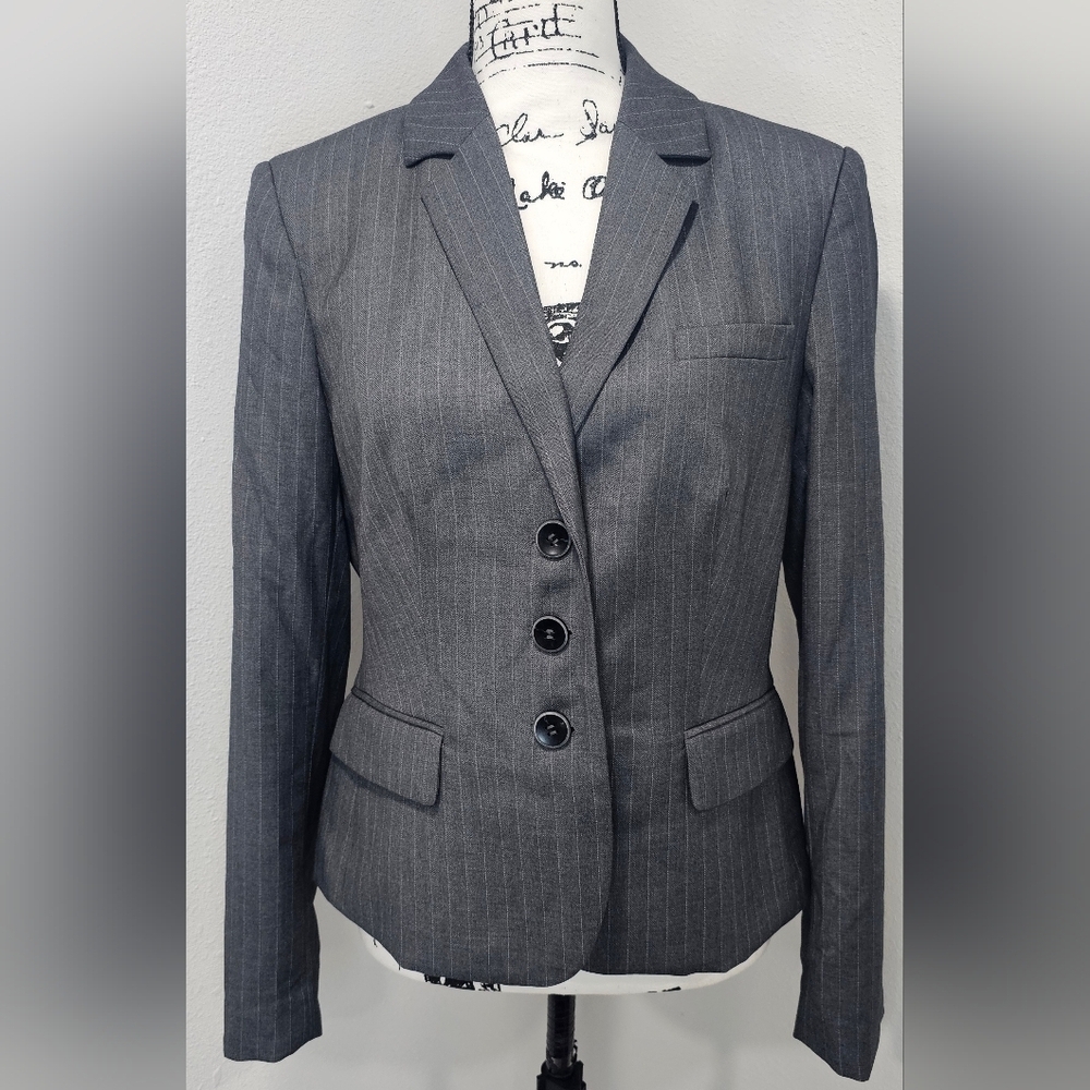 Calvin Klein Women's Gray Pinstripe Dress Suit Blazer Business Jacket Size 4